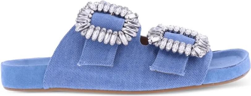 TORAL SHOES Slippers met dubbele bandjes verfraaid met kristallen Blauw