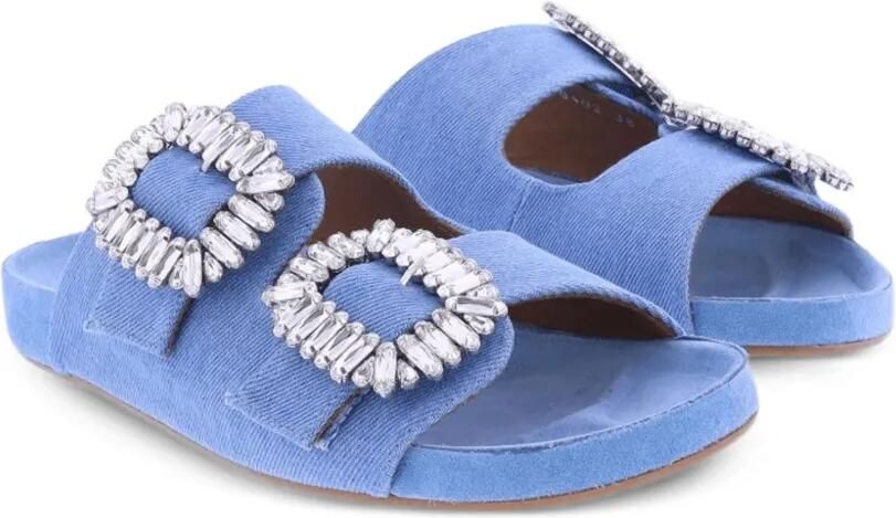 TORAL SHOES Slippers met dubbele bandjes verfraaid met kristallen Blauw - Foto 3