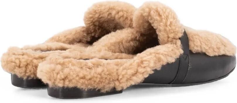 TORAL SHOES Daphne leren slippers met lammy afwerking Zwart - Foto 2