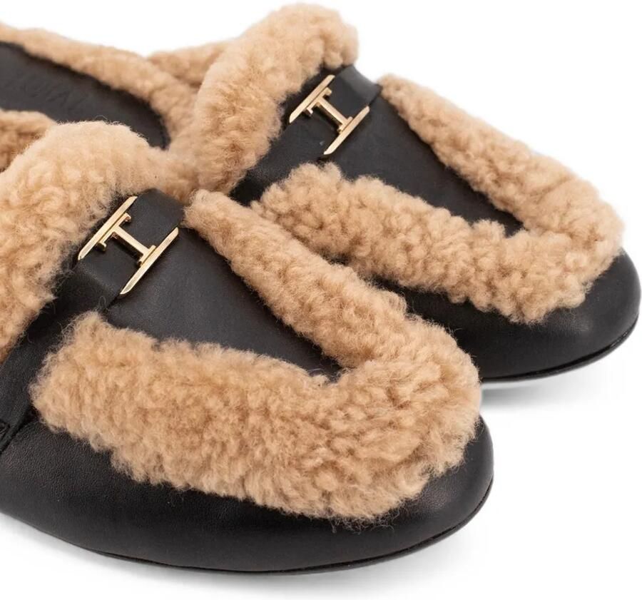TORAL SHOES Daphne leren slippers met lammy afwerking Zwart - Foto 3