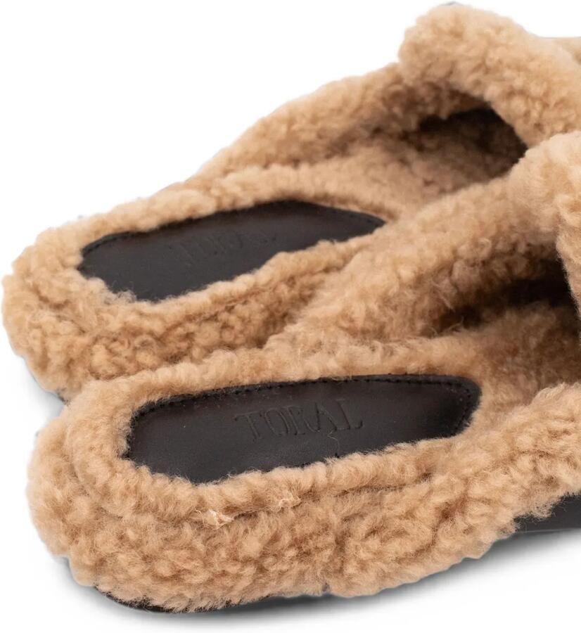 TORAL SHOES Daphne leren slippers met lammy afwerking Zwart - Foto 4
