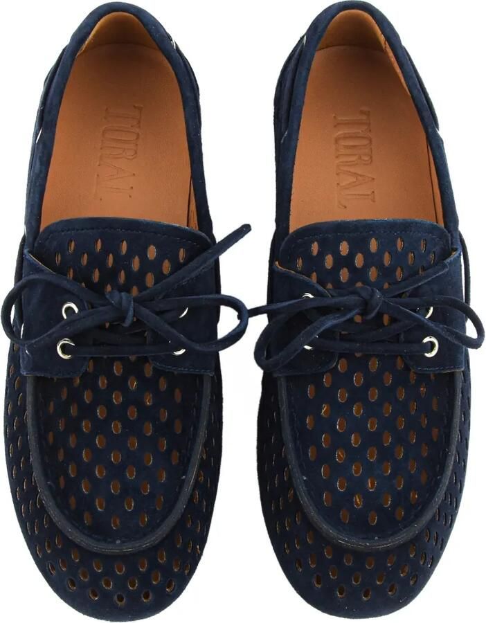TORAL SHOES Karmel suède bootschoenen met geperforeerde details Blauw - Foto 2