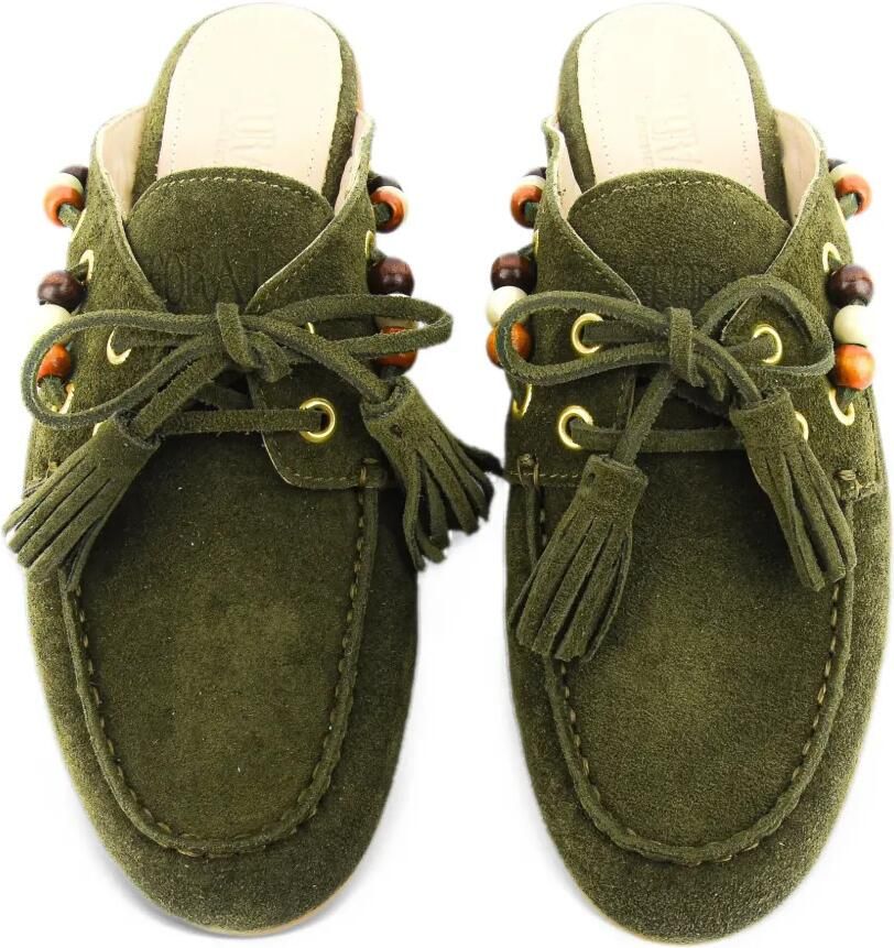 TORAL SHOES Killian beaded tassel-detail mules Groen - Foto 3