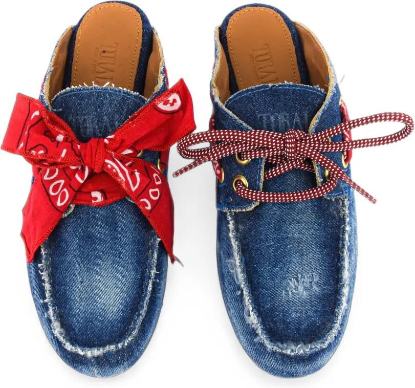 TORAL SHOES Killian denim muiltjes met bandana-detail Blauw - Foto 2