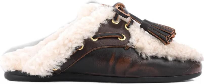 TORAL SHOES Killian muiltjes met kwastje en lammy afwerking Bruin
