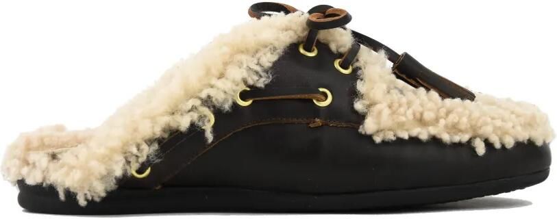 TORAL SHOES Killian muiltjes met lammy afwerking en kwastje Bruin