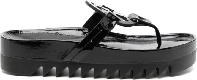 Tory Burch appliqué-logo leather flip-flops Zwart