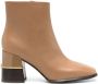 Tory Burch Double T 75 mm leren enkellaarzen Beige - Thumbnail 1
