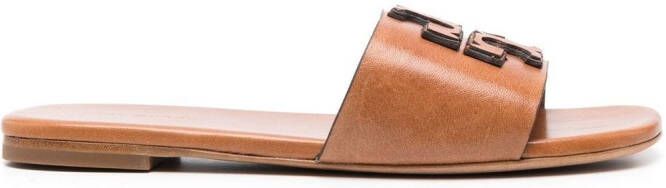 Tory Burch Leren slippers Bruin