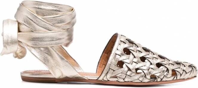 Tory Burch Basketweave gewikkelde sandalen Goud