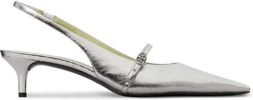 Tory Burch Double T metallic pumps met puntige neus Zilver