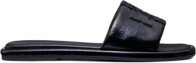 Tory Burch Double T patent-leather sandals Zwart