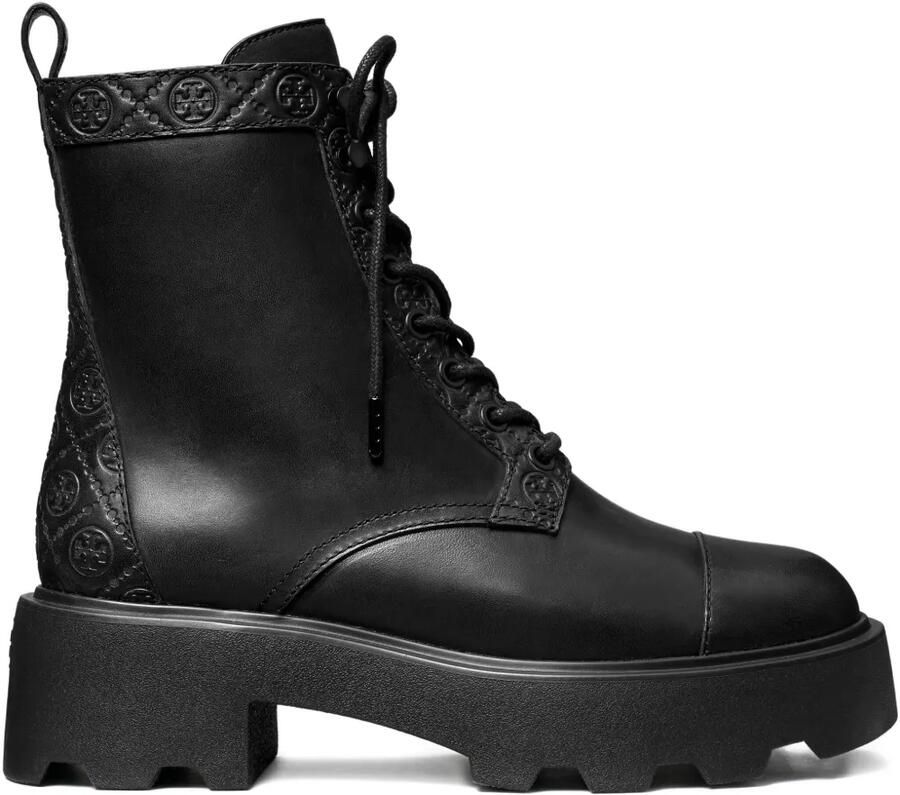 Tory Burch Enkellaarzen met monogram-detail en chunky zool Zwart