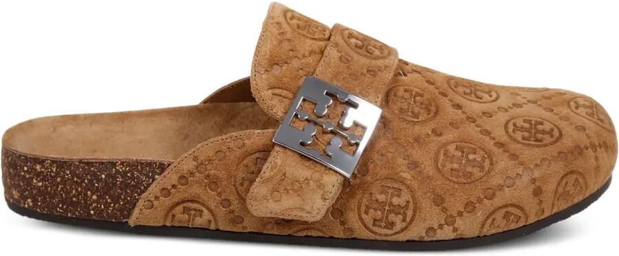 Tory Burch Mellow slippers met gesp en logo-reliëf Bruin