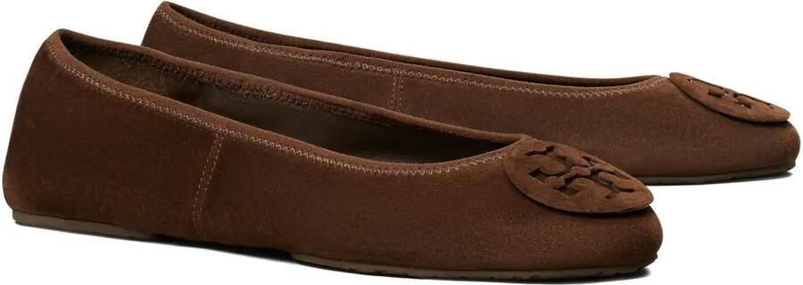 Tory Burch Reva Travel suède ballerina's Bruin
