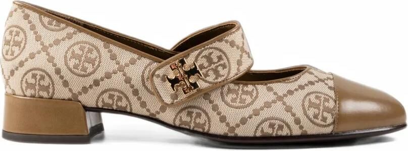 Tory Burch T Monogram ballerina's met leren afwerking Beige