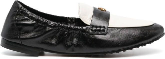 Tory Burch Tweekleurige leren loafers Zwart