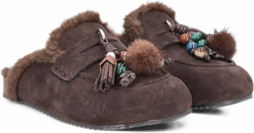 Tosca Blu Scarlett bead-embellished fur-trim slides Bruin - Foto 4