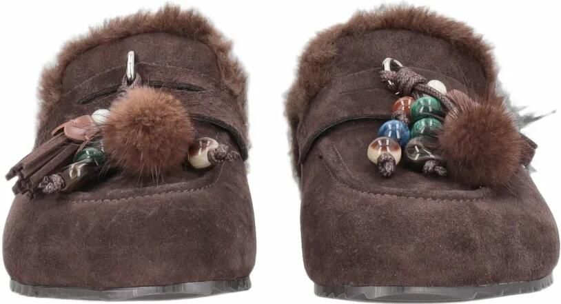 Tosca Blu Scarlett bead-embellished fur-trim slides Bruin - Foto 3