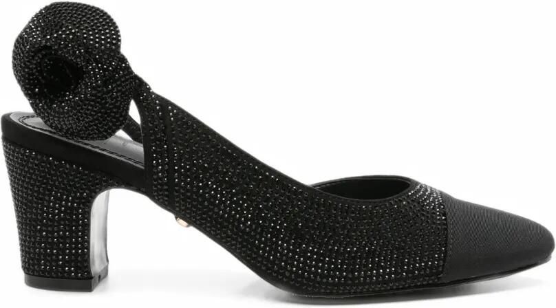 TWENTY FOURHAITCH crystal-embellished floral-detail slingback pumps Zwart