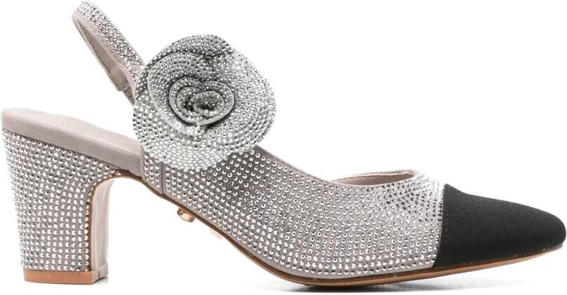 TWENTY FOURHAITCH Pumps verfraaid met kristallen en bloem-detail Zilver - Foto 4