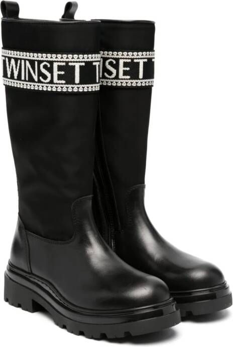 TWINSET Kids Knielaarzen met logoplakkaat Zwart