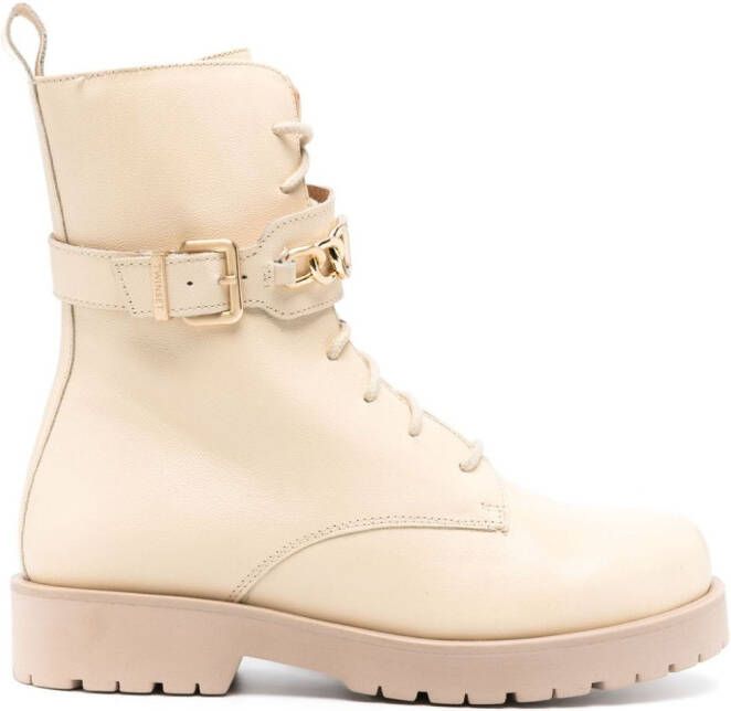 TWINSET Leren combat boots Beige