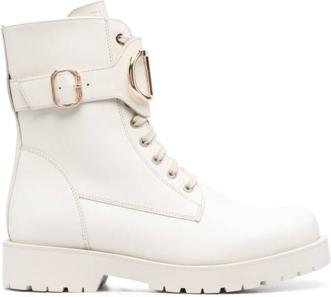 TWINSET Leren enkellaarzen Wit