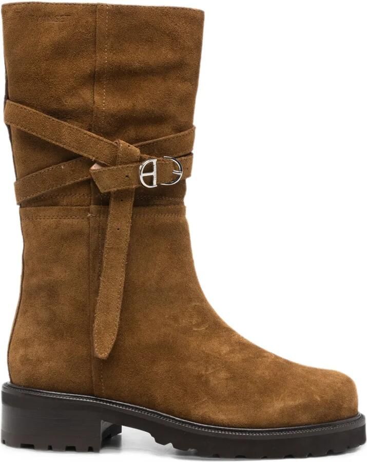 TWINSET buckle-strap suede boots Bruin