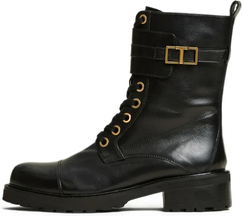 TWINSET Combat boots met logo-gesp en veters Zwart
