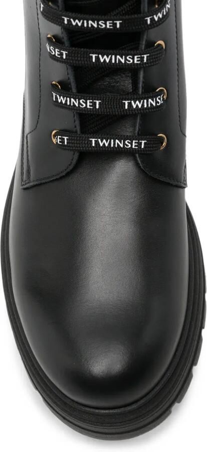 TWINSET Kids Leren combat boots met logo Zwart - Foto 3