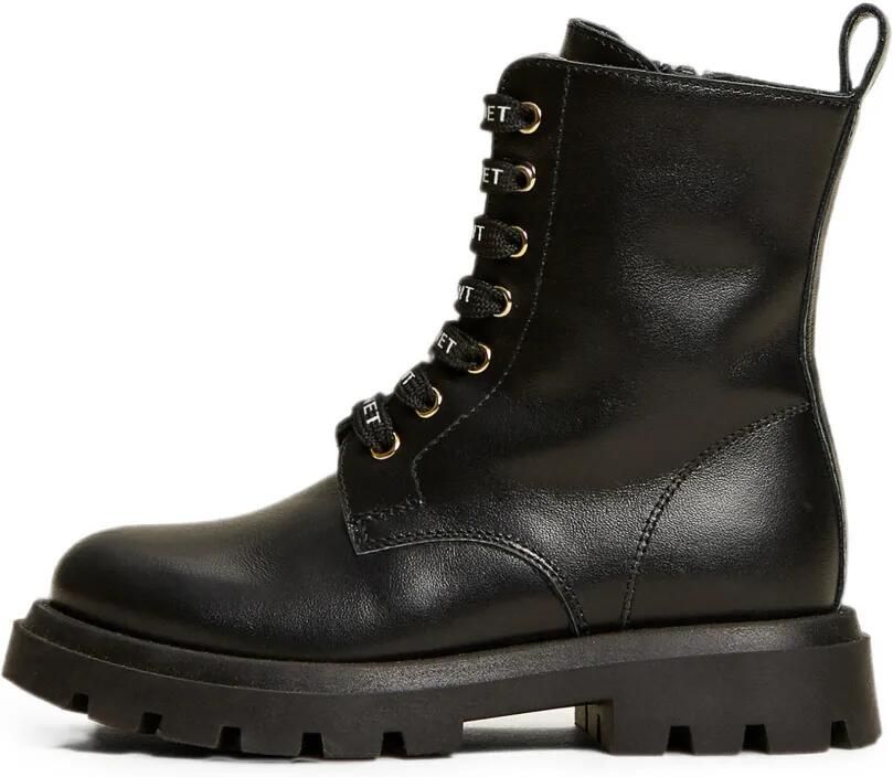 TWINSET Kids Leren combat boots met logo Zwart