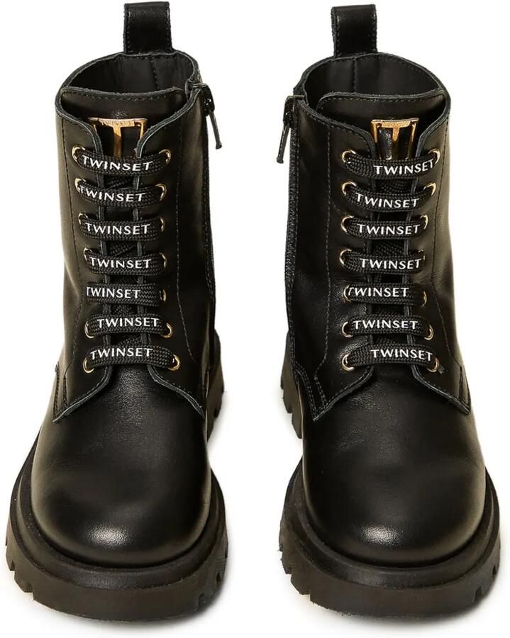 TWINSET Kids Leren combat boots met logo Zwart - Foto 2