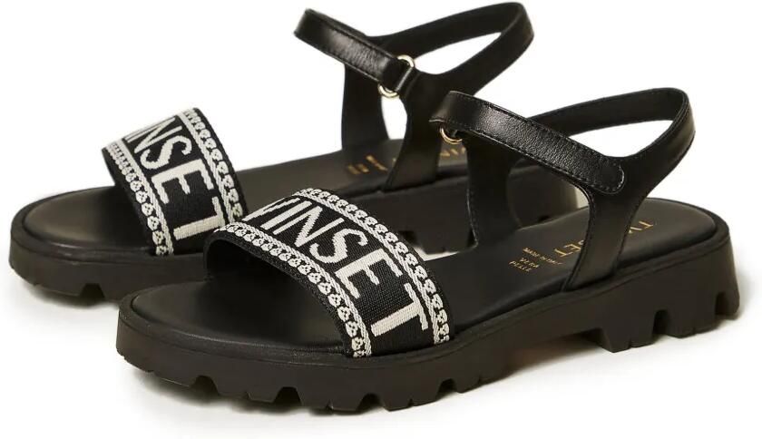 TWINSET Kids Leren sandalen met logo Zwart