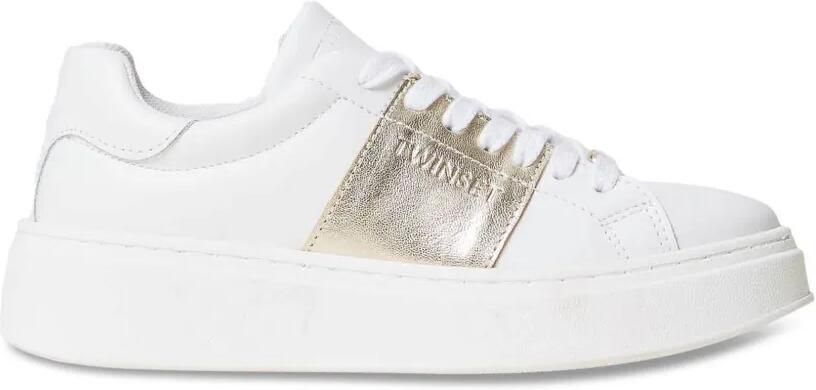 TWINSET Kids Leren sneakers met gelamineerde streep Wit