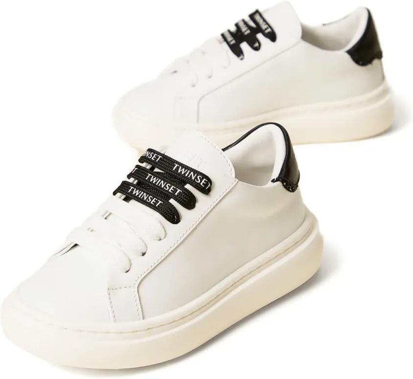 TWINSET Kids Leren sneakers met logo Wit - Foto 3