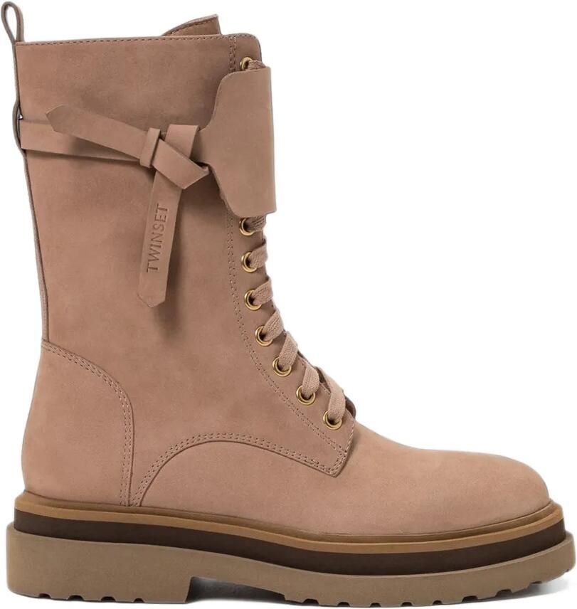 TWINSET leather combat boots with insert Beige