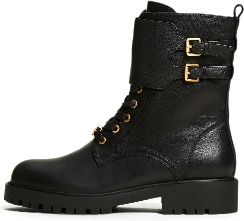 TWINSET Leren combat boots met bandjes Zwart