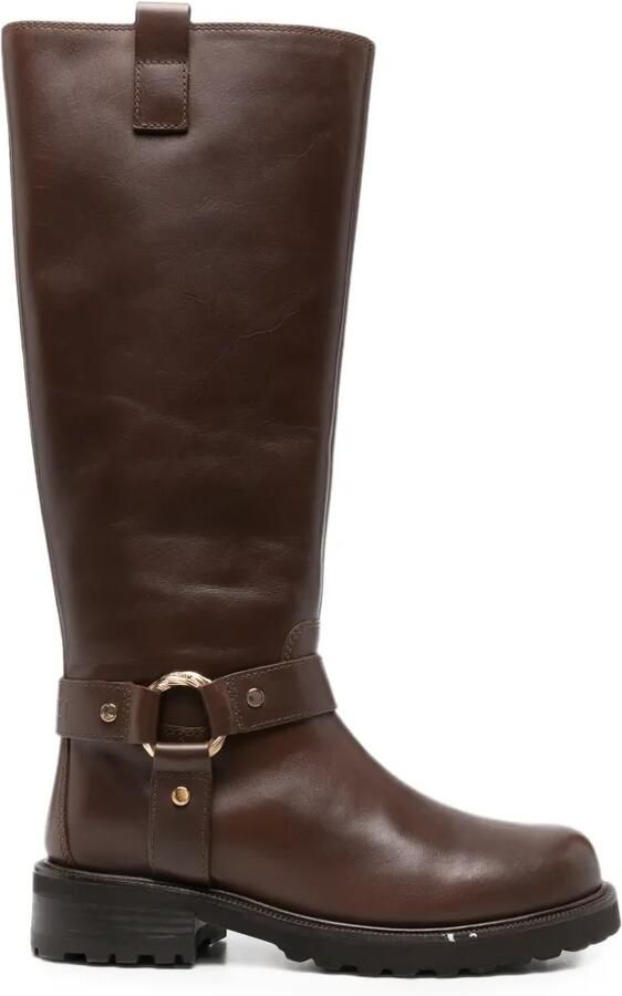 TWINSET Leren enkellaarzen Bruin