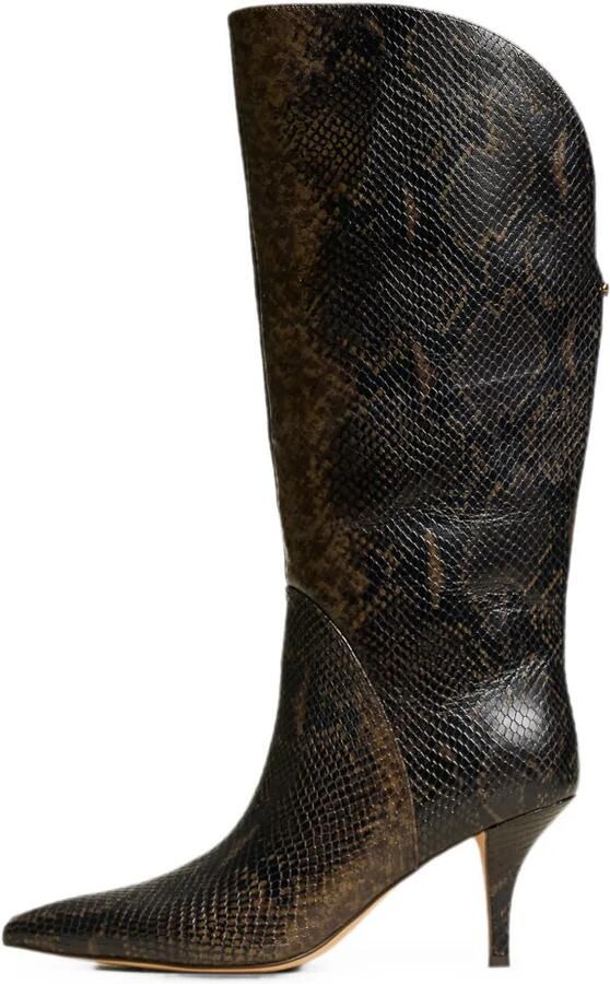 TWINSET Leren laarzen met python-print Bruin