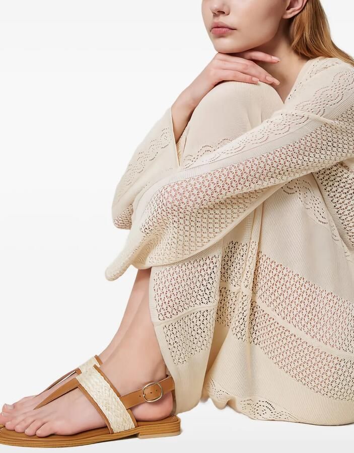 TWINSET Leren sandalen met geweven vlak Bruin - Foto 4