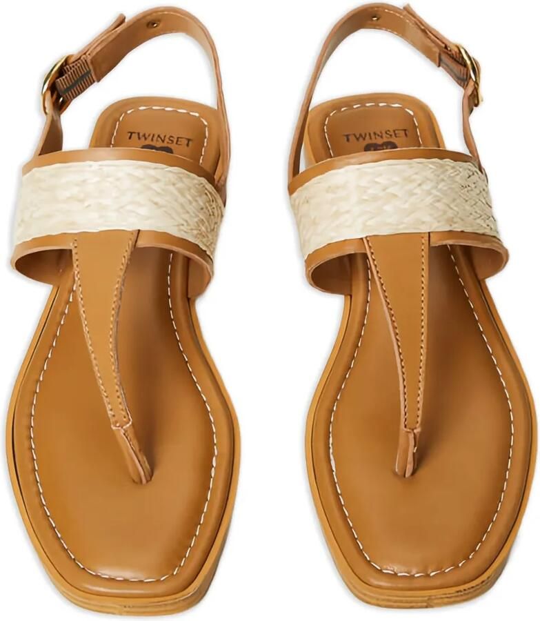 TWINSET Leren sandalen met geweven vlak Bruin - Foto 3