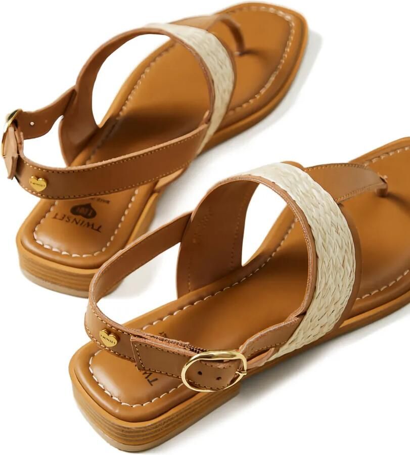 TWINSET Leren sandalen met geweven vlak Bruin - Foto 2