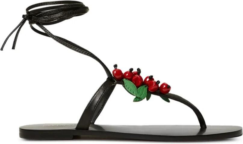 TWINSET Leren sandalen met kersen Zwart