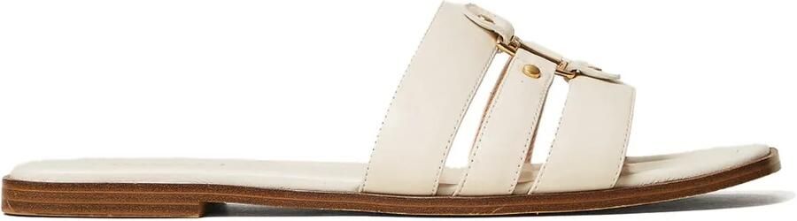 TWINSET Leren slippers met logo Beige