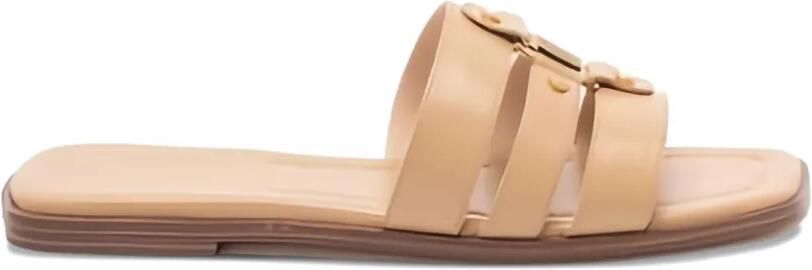 TWINSET Leren slippers met logo Bruin