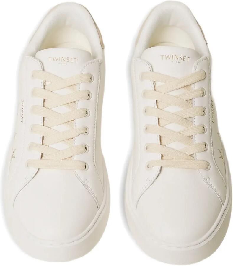 TWINSET Leren sneakers met klittenband en geborduurde bloemen Wit