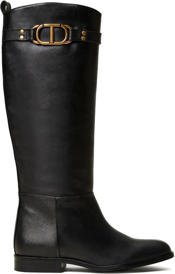 TWINSET Oval T leren laarzen Zwart