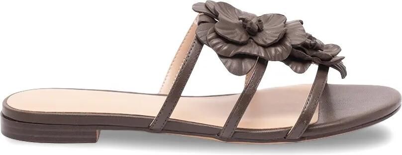 TWINSET Platte leren sandalen met bloem Bruin