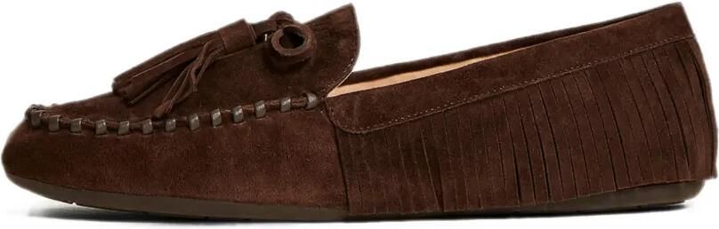 TWINSET Suède loafers met franje Bruin
